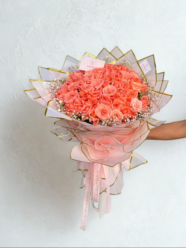 a bouquet of 100 PINK ROSES